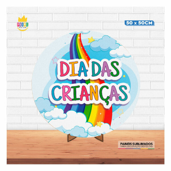 Painel Redondo 3D Dia das Crianças Tecido 50cm X 50cm Com Suporte MDF - Image 2