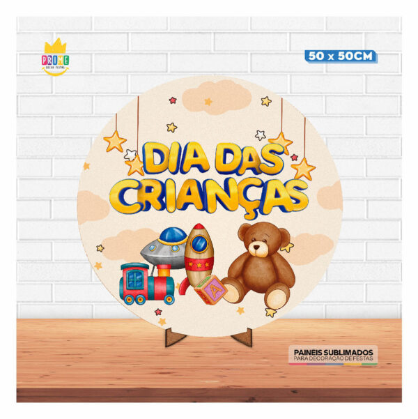 Painel Redondo 3D Dia das Crianças Tecido 50cm X 50cm Com Suporte MDF - Image 2