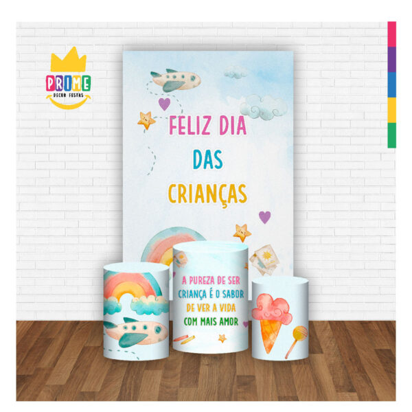 Kit Casado Dia das Crianças Trio Capa Cilindro Retangular Tecido - Image 2
