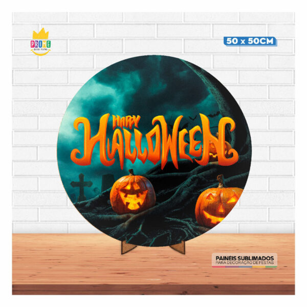 Painel Redondo 3D Halloween Tecido 50cm X 50cm Com Suporte MDF - Image 2
