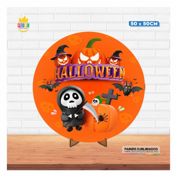 Painel Redondo 3D Halloween Tecido 50cm X 50cm Com Suporte MDF - Image 2