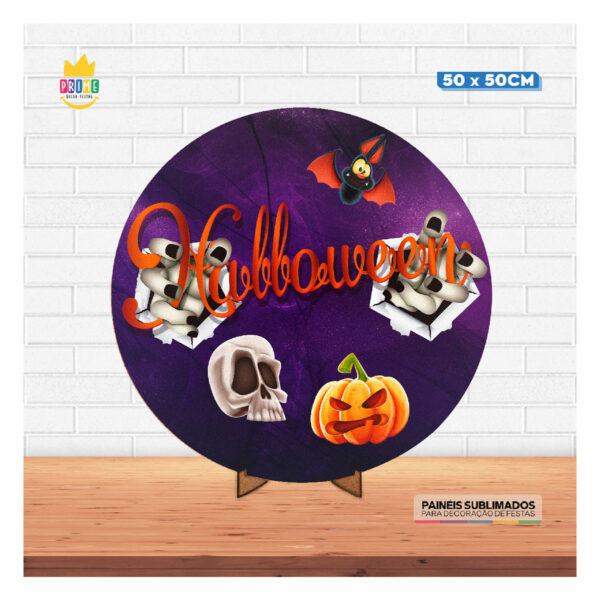 Painel Redondo 3D Halloween Tecido 50cm X 50cm Com Suporte MDF - Image 2
