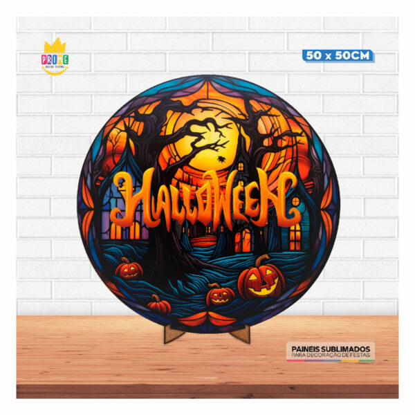 Painel Redondo 3D Halloween Tecido 50cm X 50cm Com Suporte MDF - Image 2