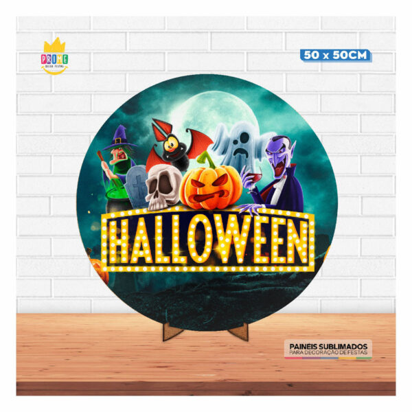 Painel Redondo 3D Halloween Tecido 50cm X 50cm Com Suporte MDF - Image 2