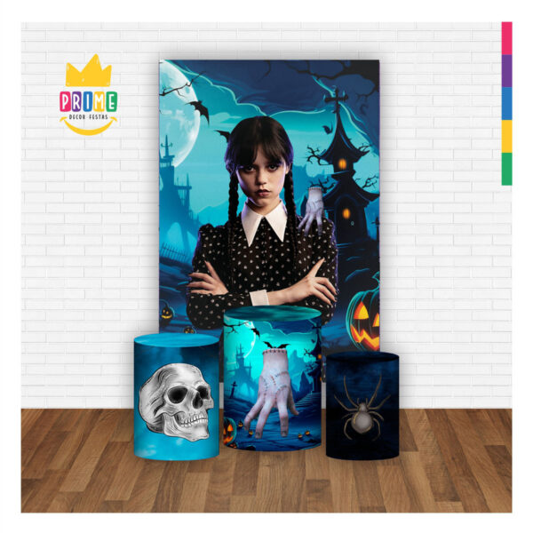 Kit Casado Halloween Wandinha Trio Capa Cilindro Retangular Tecido - Image 2