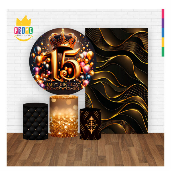 Kit Casado 15 Anos 3D Painel Redondo Trio Capas Cilindro Retangular - Image 2