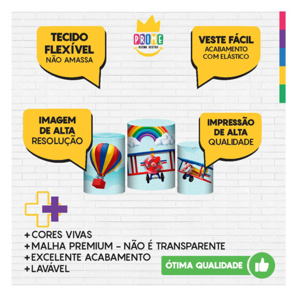 Trio Capa Cilindro Dia das Crianças 3D Em Tecido Com Elástico - Image 3