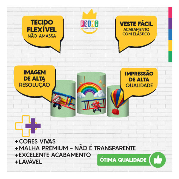 Trio Capa Cilindro Dia das Crianças 3D Em Tecido Com Elástico - Image 3