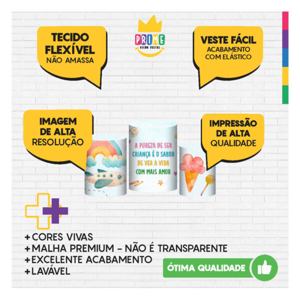 Trio Capa Cilindro Dia das Crianças 3D Em Tecido Com Elástico - Image 3