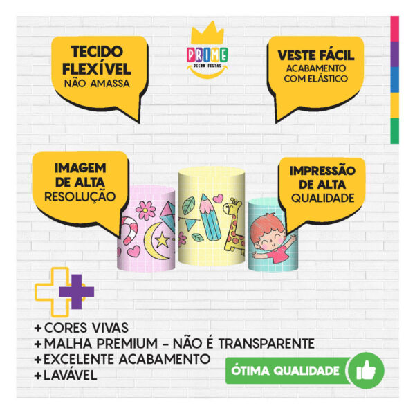 Trio Capa Cilindro Dia das Crianças 3D Em Tecido Com Elástico - Image 3