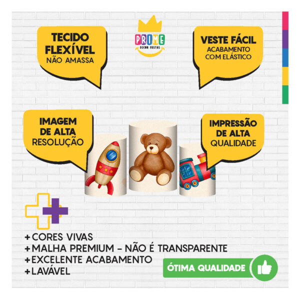 Trio Capa Cilindro Dia das Crianças 3D Em Tecido Com Elástico - Image 3