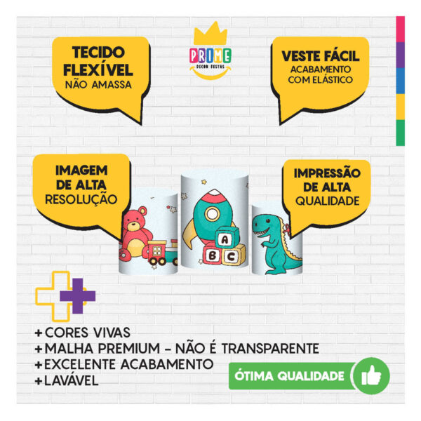 Trio Capa Cilindro Dia das Crianças 3D Em Tecido Com Elástico - Image 3