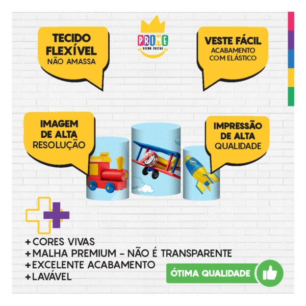 Trio Capa Cilindro Dia das Crianças 3D Em Tecido Com Elástico - Image 3