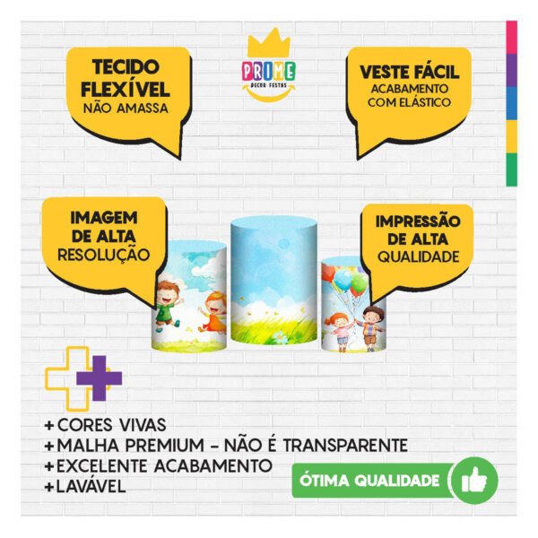Trio Capa Cilindro Dia das Crianças 3D Em Tecido Com Elástico - Image 3