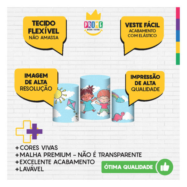 Trio Capa Cilindro Dia das Crianças 3D Em Tecido Com Elástico - Image 3