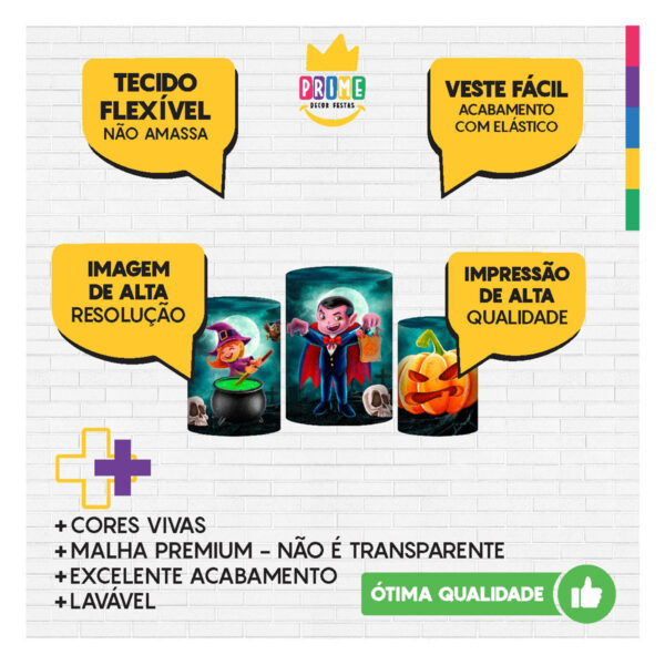 Trio Capa Cilindro Halloween 3D Em Tecido Com Elástico - Image 3