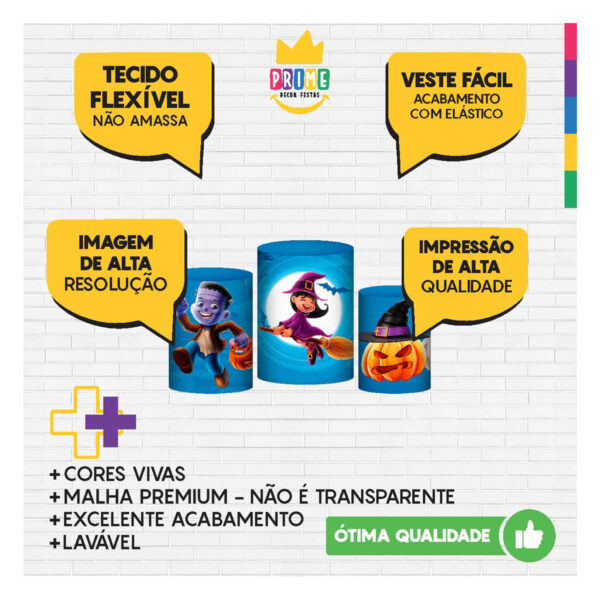 Trio Capa Cilindro Halloween 3D Em Tecido Com Elástico - Image 3