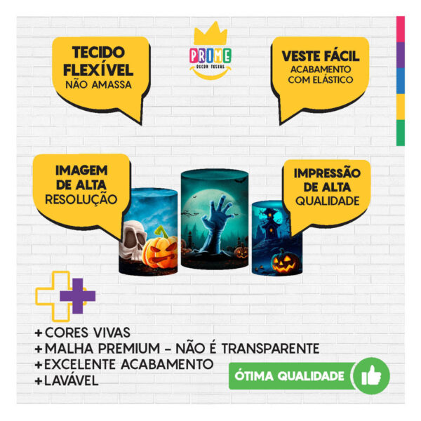 Trio Capa Cilindro Halloween 3D Em Tecido Com Elástico - Image 3