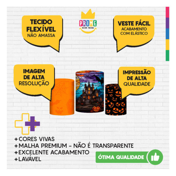 Trio Capa Cilindro Halloween 3D Em Tecido Com Elástico - Image 3