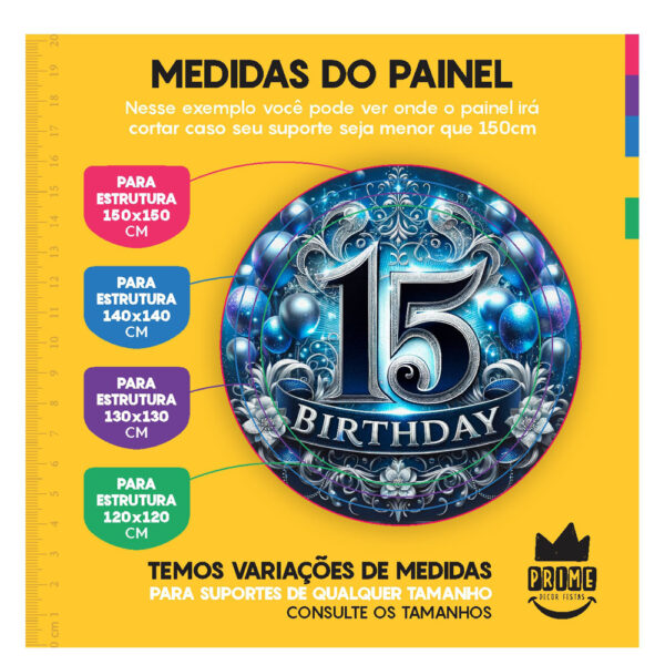 Trio Capa Cilindro + Painel Redondo 15 Anos 3D 1,50m Veste Fácil - Image 5