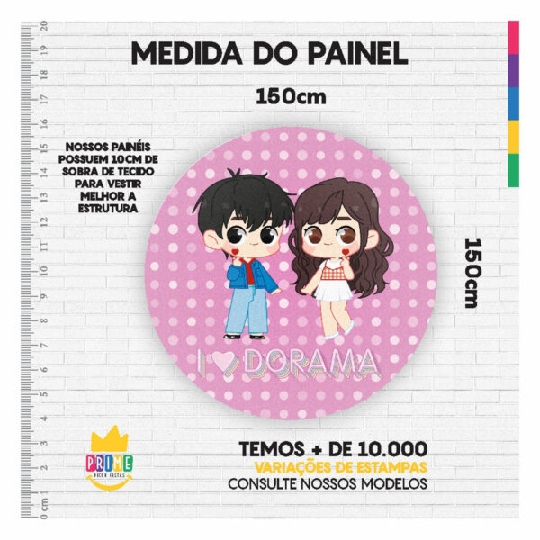Painel Redondo Dorama  Aniversário 3D Tecido 1,50m x 1,50m - Image 3
