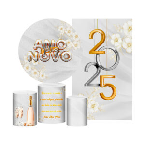 Kit Ano Novo  Painel Redondo + Trio Capas + Retangular Tecido