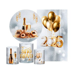 Kit Ano Novo Painel Redondo + Trio Capas + Retangular Tecido
