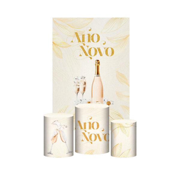 Kit Casado Ano Novo Reveillon 3d Trio Capa Cilindro + Retangular Tecido