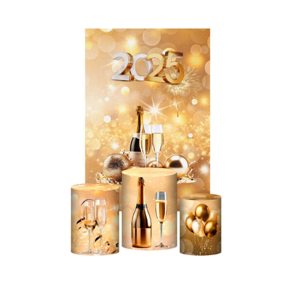 Kit Casado Ano Novo Reveillon 3d Trio Capa Cilindro + Retangular Tecido