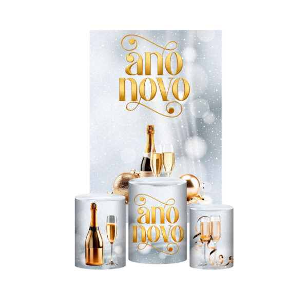 Kit Casado Ano Novo Reveillon 3d Trio Capa Cilindro + Retangular Tecido