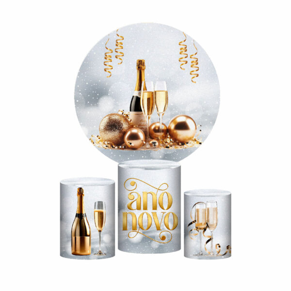 Trio Cilindro + Painel Redondo Ano Novo Reveillon 3D 1,50m Veste Fácil