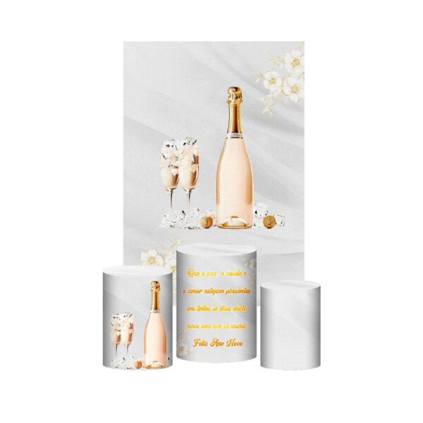 Kit Casado Ano Novo Reveillon 3d Trio Capa Cilindro + Retangular Tecido