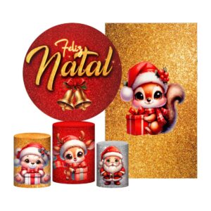 Kit Natal Painel Redondo + Trio Capas + Retangular Tecido