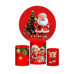 Trio Cilindro + Painel Redondo Natal 3D 1,50m Veste Fácil