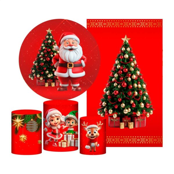 Kit Natal Painel Redondo + Trio Capas + Retangular Tecido
