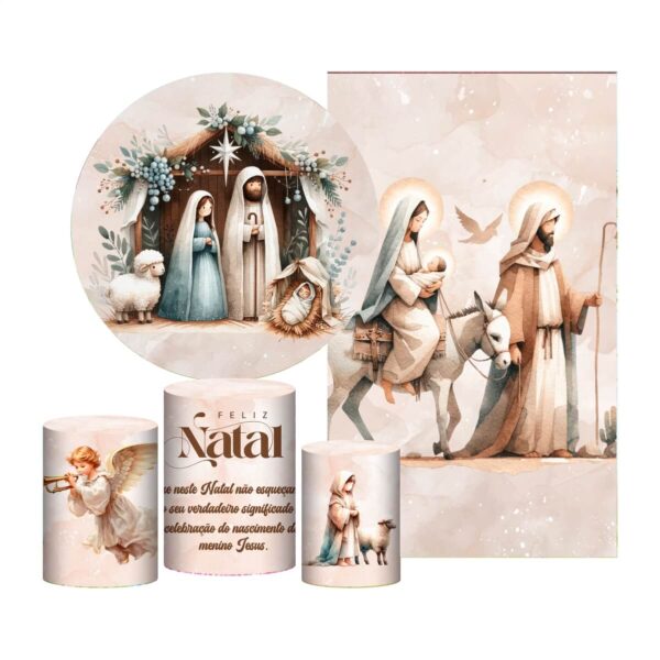 Kit Natal Painel Redondo + Trio Capas + Retangular Tecido