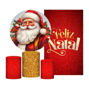 Kit Natal Painel Redondo + Trio Capas + Retangular Tecido