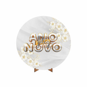 Painel Redondo 3D Ano Novo Reveillon 50cm X 50cm Em Tecido Com Suporte MDF