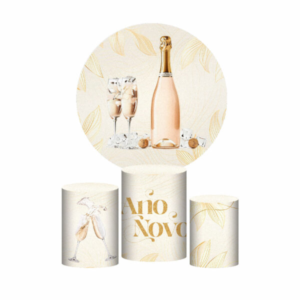 Trio Cilindro + Painel Redondo Ano Novo Reveillon 3D 1,50m Veste Fácil