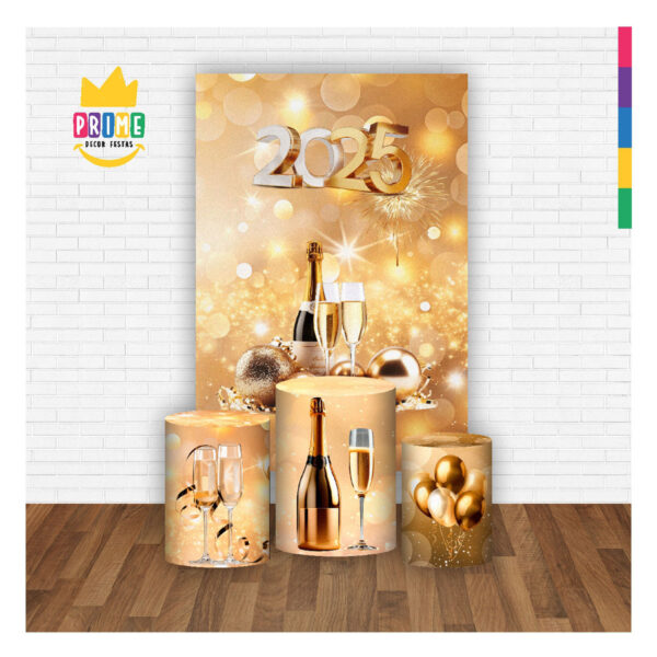 Kit Casado Ano Novo Reveillon 3d Trio Capa Cilindro + Retangular Tecido - Image 2