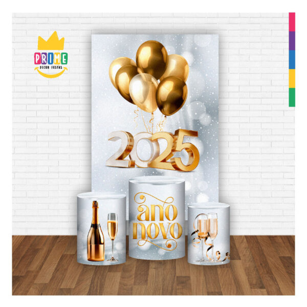 Kit Casado Ano Novo Reveillon 3d Trio Capa Cilindro + Retangular Tecido - Image 2