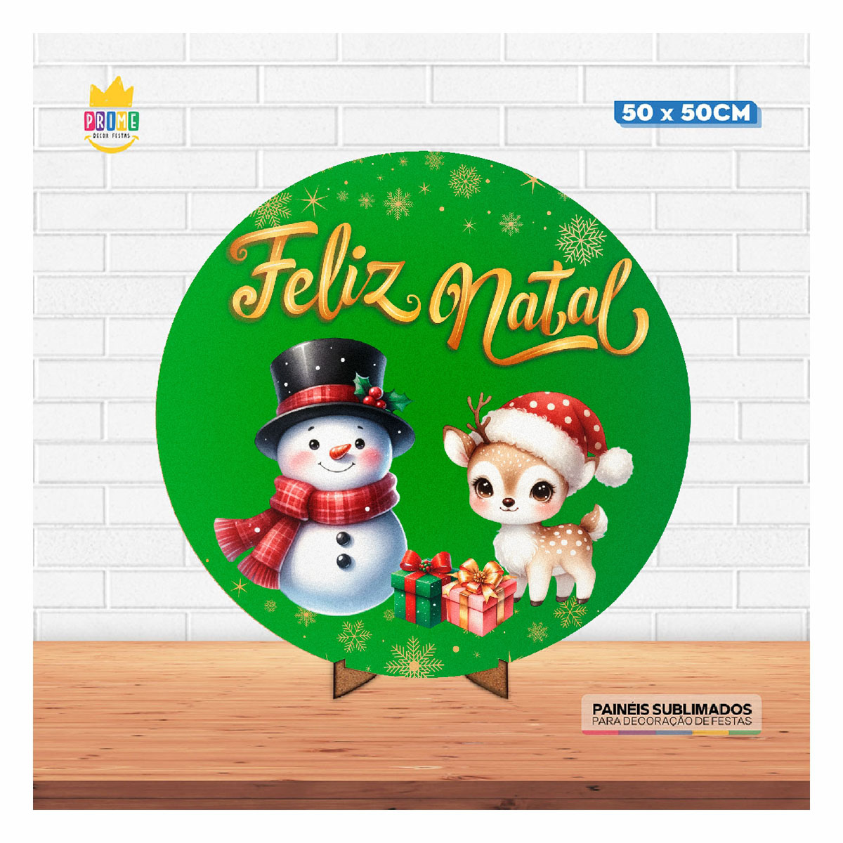 Painel Redondo 3D Natal 50cm X 50cm Em Tecido Com Suporte MDF - Imagem 2
