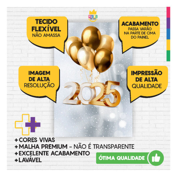 Painel de Festa Retangular Ano Novo Reveillon 3D 1,50m x 2,20 Casadinho - Image 3