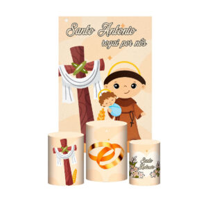 Kit Casado Santo Antônio 3d Trio Capa Cilindro + Retangular Tecido