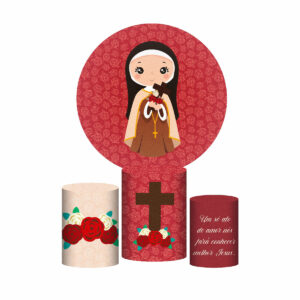 Trio Capa Cilindro + Painel Redondo 3D Santa Terezinha 1,50m Veste Fácil