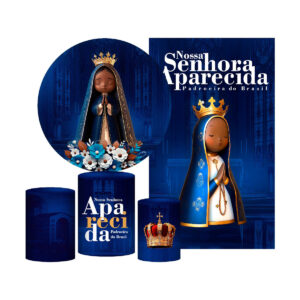 Kit Nossa Senhora Aparecida Painel Redondo + Trio Capas + Retangular Tecido