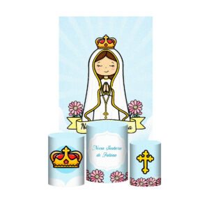 Kit Casado Nossa Senhora de Fátima 3d Trio Capa Cilindro + Retangular Tecido