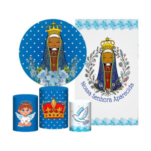 Kit Nossa Senhora Aparecida Painel Redondo + Trio Capas + Retangular Tecido