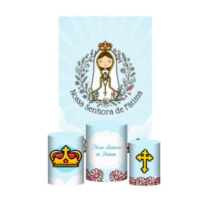 Kit Casado Nossa Senhora de Fátima 3d Trio Capa Cilindro + Retangular Tecido