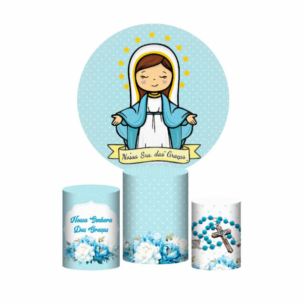 Trio Capa Cilindro + Painel Redondo 3D Nossa Senhora das Graças 1,50m Veste Fácil